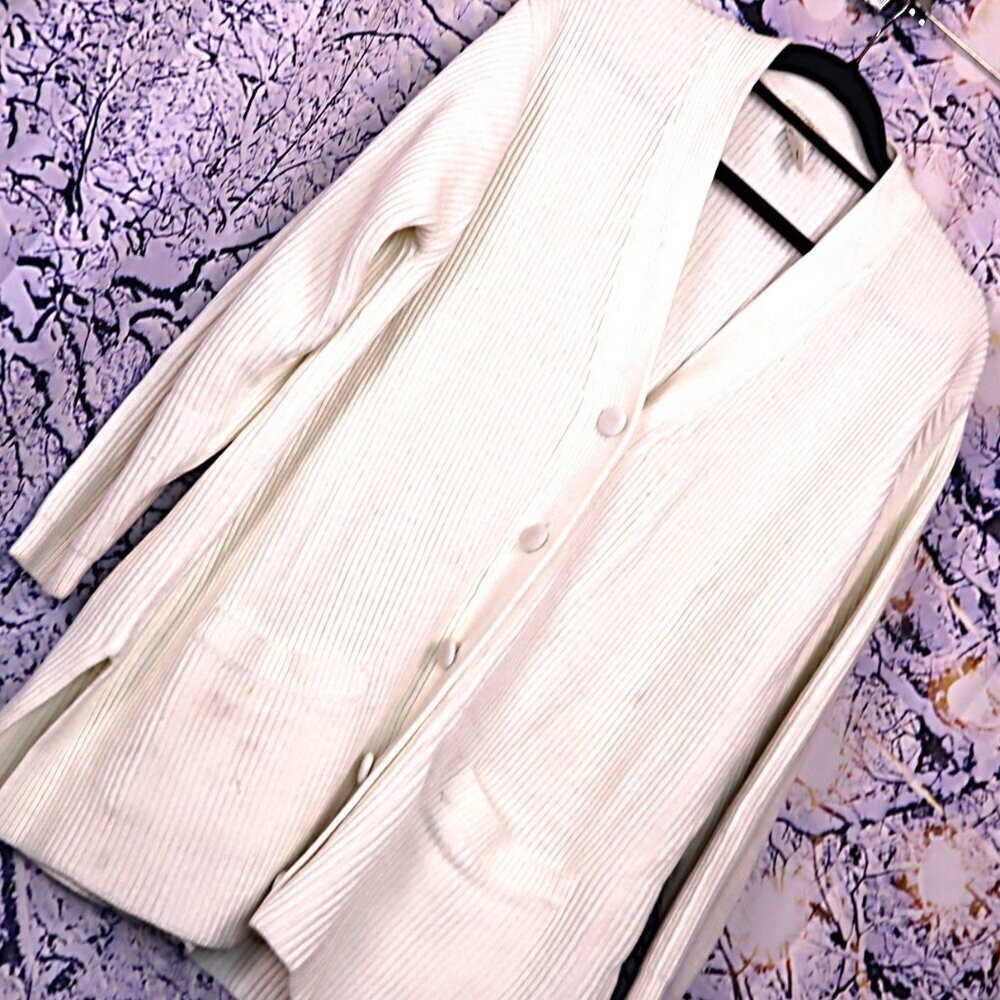 Cream Cardigan 1X Yarnworks Women Oversized Ribbed Vegan Knit Sweater
